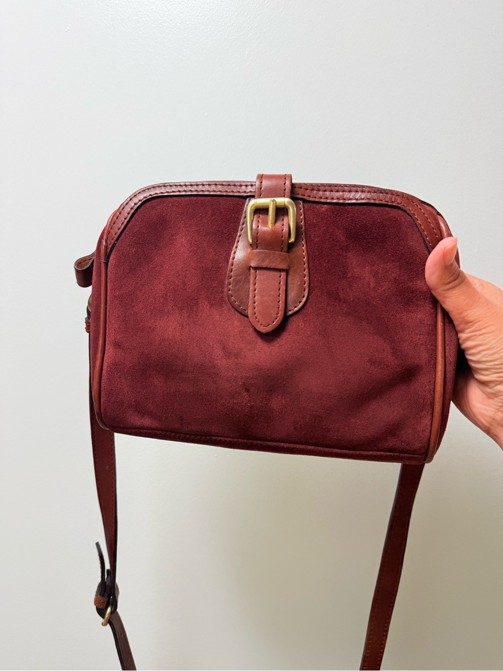 Vintage Liz Claiborne Burgundy Suede Crossbody with Leather Trim